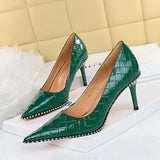 Zingj Sexy Nightclub Show Thin High With Shallow Pointed Patent Leather Woven Metal Chain Single