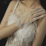 Women Wedding Bridal Short Gloves Net Full Finger See Through Wrist Length Costume Prom Party Gloves With