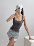 Zingj Trendy Women's Wear Pure Collar Solid Color Bottom Vest Summer New Style Slim Sleeveless Halter