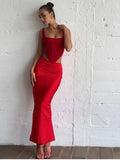 Satin Long Midi Skirt-Outfit