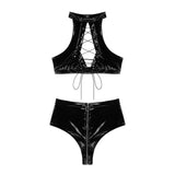Zingj Ladies PVC Mirror Leather Vest Sexy Zipper Open Gear Shorts Size Accurate Odor