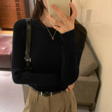 Short Style Long-Sleeved Sweater Women's Autumn And Winter New Small Bottomed Shirt Short Style Slim