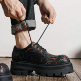2025 New Men's Leather British Platform Casual Derby Shoes Full Wear Crack Low Top