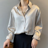 2021 Womens Clothing Silk Shirt Vintage Blouse Women Sheer Top Women Long Sleeve Dress Shirt Plus Size Woman