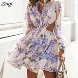 Elegant Print Dress for Women Summer Dresses 2022 New Chic Hollow Out Backless Lace Open Waist V-Neck Sweet Mini