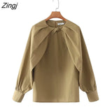 Women Vintage French Style Press Pleat Design Solid Smock Blouses Female Back Zipper Casual Shirt Chic Blusas Tops