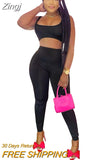 Sporty Fashion 2 Two Piece Suit Fitness Sleeveless Crop Top And High Waist Skinny Pencil Pants Sportswear