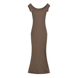 Zingj Trendy Women's Dress One-Word Shoulder Short-Sleeved Dress Summer New Hot Girls Sexy Slimming, Buttocks Show Skinny Long