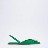 ZAR 2022 Summer New Green Single Shoes Women Fashion Pointed Toe Flat Rhinestone Muller Sandals And Slippers Woman Shoes