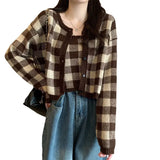 Zingj Dress 2024 New Women's Suit Bump Color Plaid Knit Cardigan Top Hot Girl Pure Desire Wind Sling Two-Piece Set-Outfit