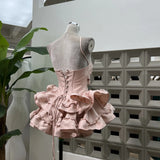 Three-Dimensional Girl Feeling Tied Cake Pony Dress Fish Bone Waist Party Dress With The Same Color Pumpkin