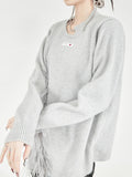 Fashion Women's Sweater Round Neck Loose Long Sleeve Patchwork Feathers Irregular Knitted Pullovers Spring 2023 New