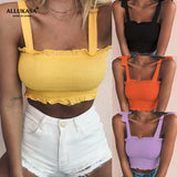 Autumn Tube 2020 New Crop top Women Bow Tie Strap Ruched tank Top Lettuce Edge Elastic Camis 17