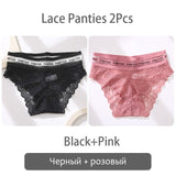 2PCS/Set Lace Women's Panties Sexy Transparent Middle Waist Panties For Women Hollow Out Lingerie Female Pantys