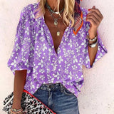 Women Long Sleeve Loose Casual Buttons Printing T-Shirts Turn Down Collor Basic Spring Autumn Oversized