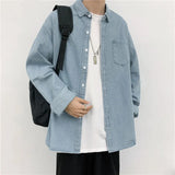 Harajuku Denim Shirt Long-Sleeved Port Style Casual Loose Autumn Shirt Men's Fashion