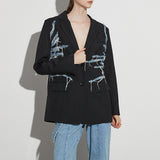 Hipster Fall 2025 New Suit Collar Irregular Jeans Splicing Tassel Suit Jacket