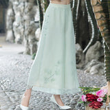 New Style Of Summer Dress, National Chiffon Printed Wide-Leg Trousers, Retro Literature And Art Skirt, Loose Waist Leisure