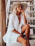 Bikini Cover-ups Long White Tunic Casual Summer Beach Dress Elegant Women Plus Size Beach Wear Swim Suit Cover