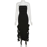 Ruffle Fringe Double Slit Tube Midi Dress-Outfit