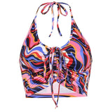 blouse Brown Camis Ruched Tie Up Crop Top Y2K Harajuku Tank Top Backless Halter Cute Tee Top Women Party Beach Sweat