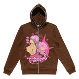Zip up Hoodies Women Y2k Printing Clothes Teens Vintage Anime Hoodie New Oversize Letter Embroidery Sweatshirts