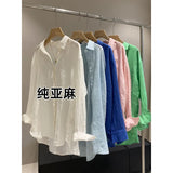 White Linen Shirt Women's Summer Thin Loose Temperament Old Money Cotton Linen Shirt Sunscreen