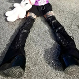 Punk Style Cool Hot Babes Chicken Eye Metal Buckle Decorative Horn Trousers Knitted Leggings Leg