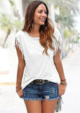 New Summer Solid Sexy Tassel Short Sleeve Women's Tops T Shirt 2021 Fashion Casual O Neck Loose Ladies T Shirt Plus
