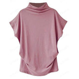 Solid Loose Tee Shirt Korean Harajuku Oversized Pullover Batwing Short Sleeve Turtleneck T Shirt Elegant Tops