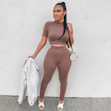 Zingj New Women's Casual Two-Piece Slim Short Sleeve Sports Suit-Outfit