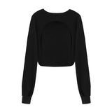 Hollow Out Long Sleeve T-shirt Patchwork Tank + Black Cloak Pullover T-shirt Two Piece Tops Streetwear Crop Tops