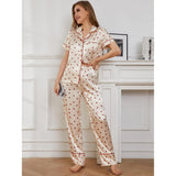Zingj Female Summer Thin Ice Silk Short-Sleeved Shirt Trousers Two-Piece Home Suit