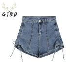 Women Shorts Jeans Drawstring Lacing High Waist Vintage Casual Fashion Self Cultivation Sexy Denim Hot Pants