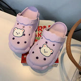 Slippers for Beach DIY Hole Shoes Cartoon Bear Women's Shoes Antislip Soft Cloud Sole Holiday Female Flipflop