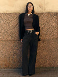 Buttoned Long Sleeve Solid Top- Outfit