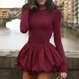 Long Sleeve Puff Baloon Fit Mini Dress- Outfit