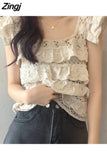 Women Summer New Chic Solid Elegant Sweet Simple Fashion Hollow Out All-match Sexy Design Tender Female Daily Ulzzang