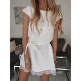 Dress Short Sleeve Straight Lace Mini Party Dresses Summer Elegant Robe Femme Womens Clothing