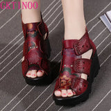 2021 Ethnic Style Genuine Leather Women Shoes Sandals Wedges Sandals Handmade Genuine Leather Women