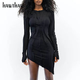 Women Autumn Long Sleeve Patchwork Fashion Streetwear Bodycon Package Hip Black Mini Short Dress 2020 Fall
