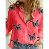 Autumn Long Sleeve Casual Loose Shirt Women Elegant Butterfly Floral Print Tops and Blouses 2020 Vintage Cotton
