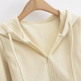 Zingj Fashionable Women's Autumn And Winter Style Velvet Hooded Zipper Cardigan Slim To Show Thin Finger Sweater Short