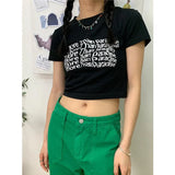 Twisted Letter Print Graphic Tees Women Y2k Crop Top Short Sleeve Korean 2022 Summer Grunge Aesthetic Tee Shirt