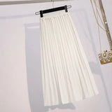 Summer New Women Elegant Pleated Skirt High Waist Women White Long Skirt Female Ladies High Quality Midi Skirt Black