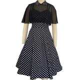 Cape Vintage Gothic Flare Dress Women 50s 60s 2pcs Turn Down Collar Elegant Party Wear Summer A Line Midi Swing