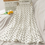 Casual Chiffon Print Dot-print Skirt Female High Waist Midi A-line Skirt Womens Black White Red Long Skirts