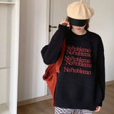 Zingj Style Letter Print Head Sweater Female Autumn Winter Show Thin Loose Lazy Casual Sense Sweater Top-Outfit