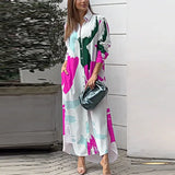 Spring And Summer Women's Fashion Casual Printing Loose Open Fork Bag Long Shirt Shirt