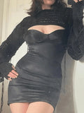 Long Sleeve Crochet Bolero Knit Top- Outfit